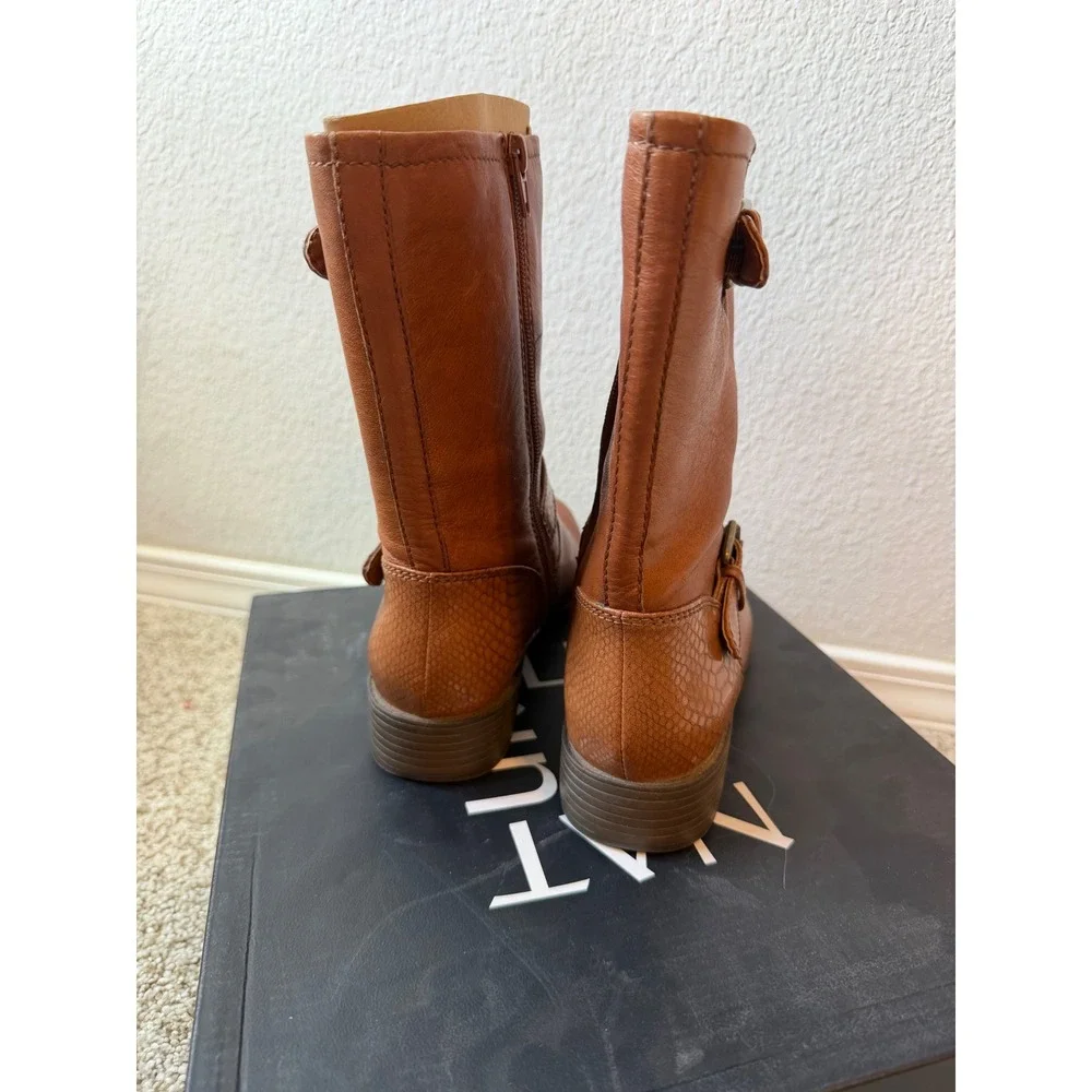 Naturalizer Genna Leather Mid Calf Buckle Boots Cider Spice Brown Womens 7M